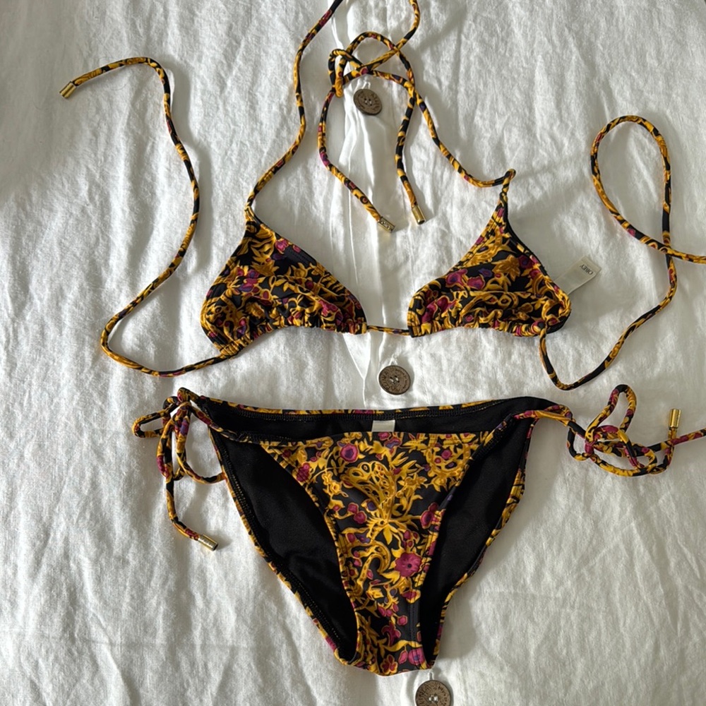 Floral Bikini Set with Black and Gold Accents